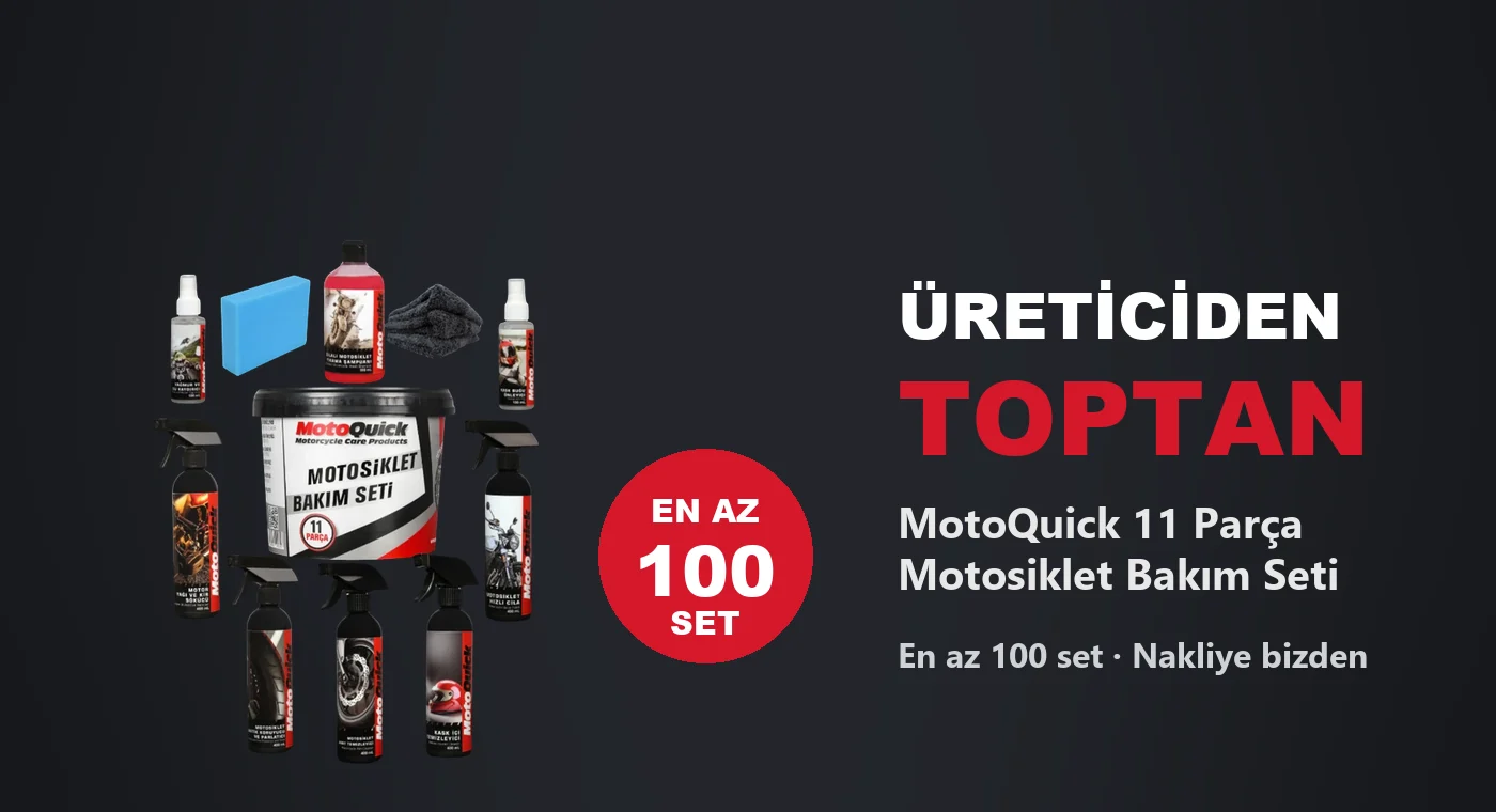 Üreticiden toptan: MotoQuick 11 parça motosiklet bakım seti, en az 100 set